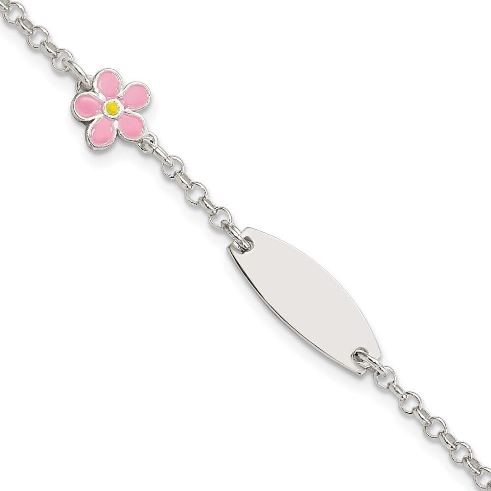 Kazi Luxury Sterling Silver Enameled Flower 5in Plus 1IN EXT ID Bracelet